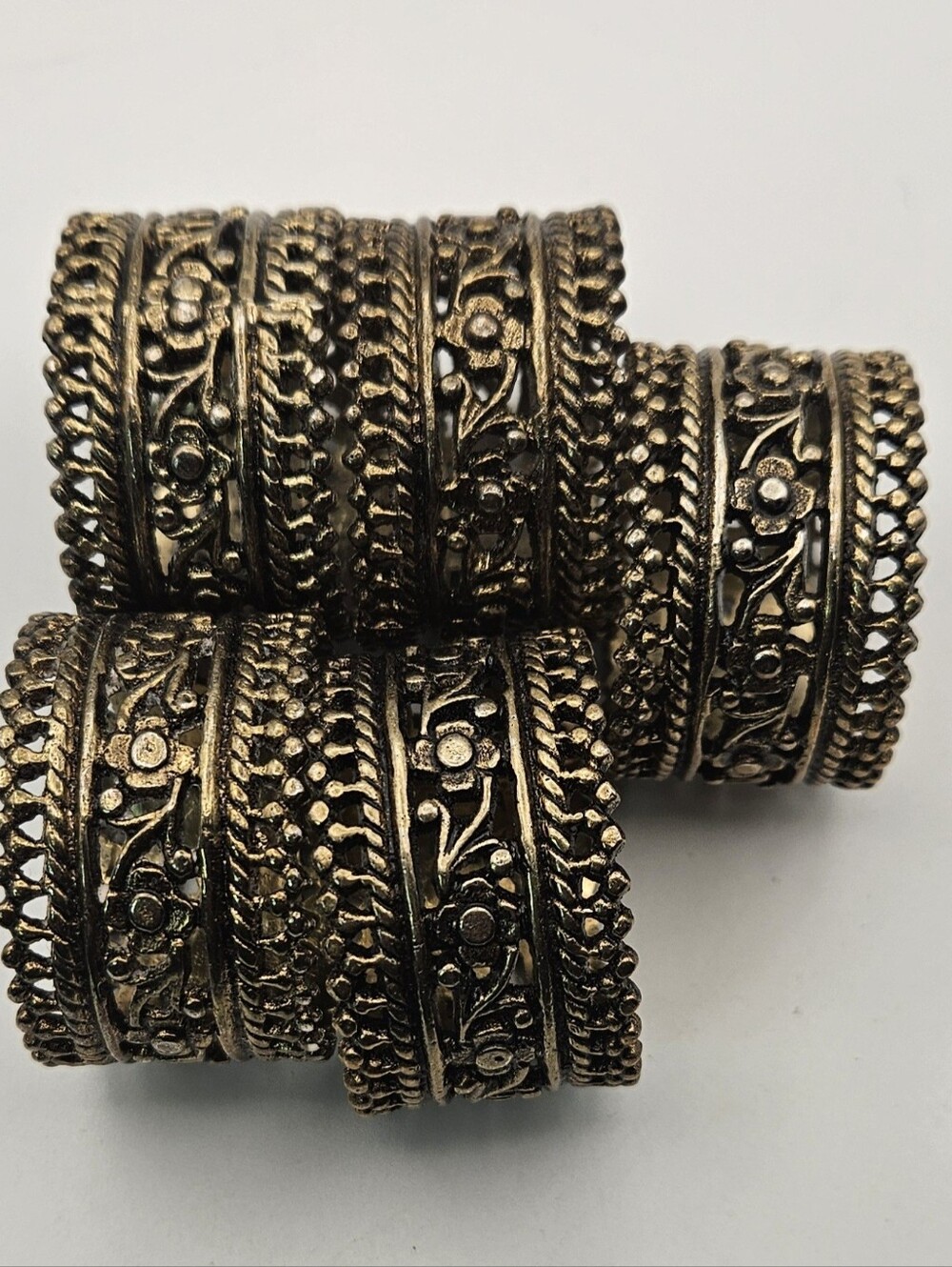Vintage Antique  Floral Filigree Napkin Rings Set of 5 Openwork Tableware